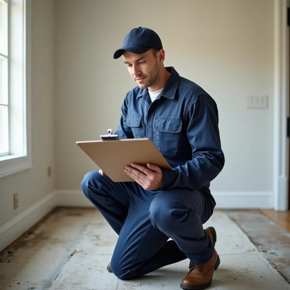 Plumber using electronic leak detection equipment over a concrete slab in Granite Bay, California