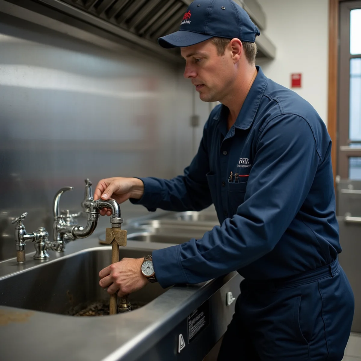 Commercial grease trap being serviced behind a Folsom Town Center restaurant