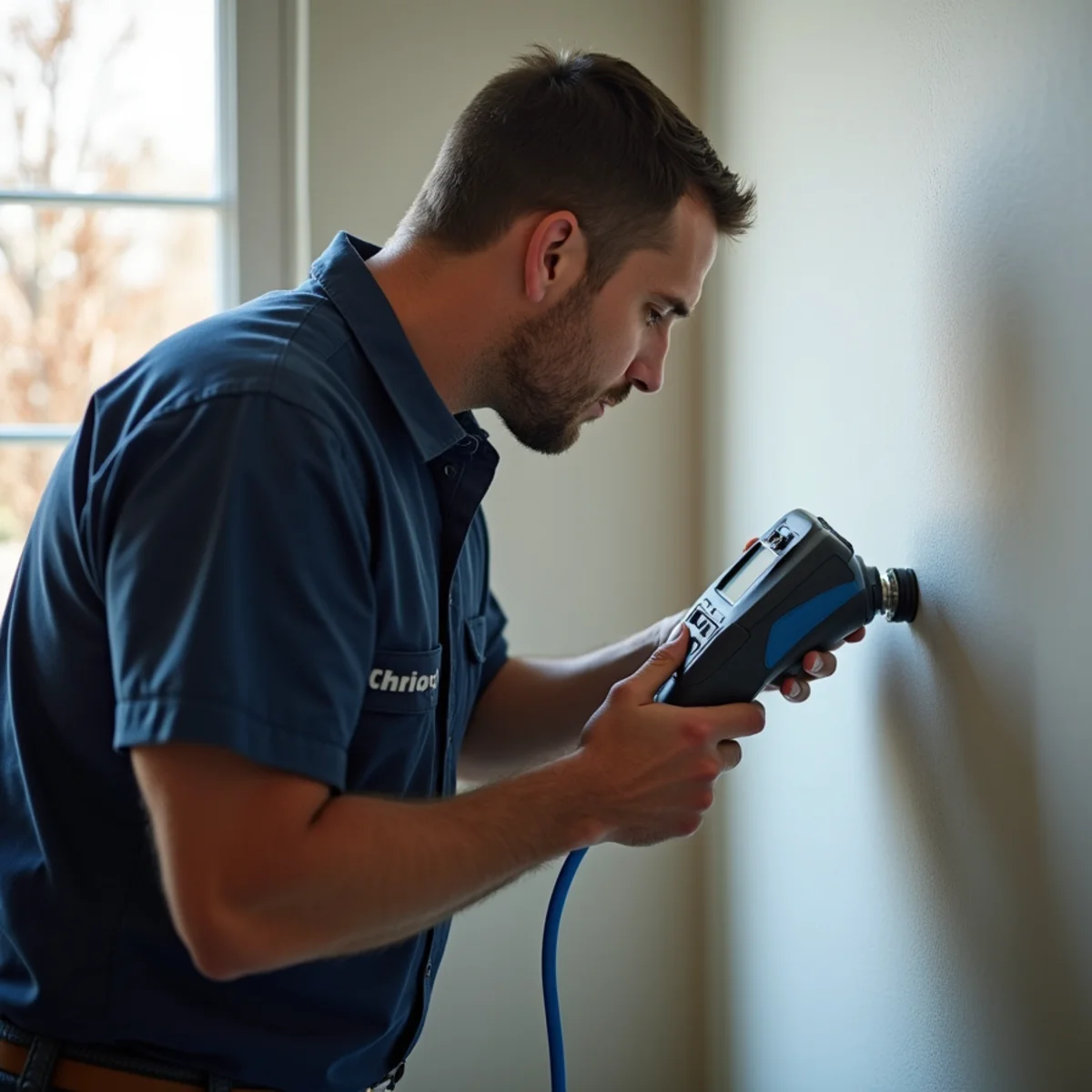 Plumber using leak detection to find a hidden water leak