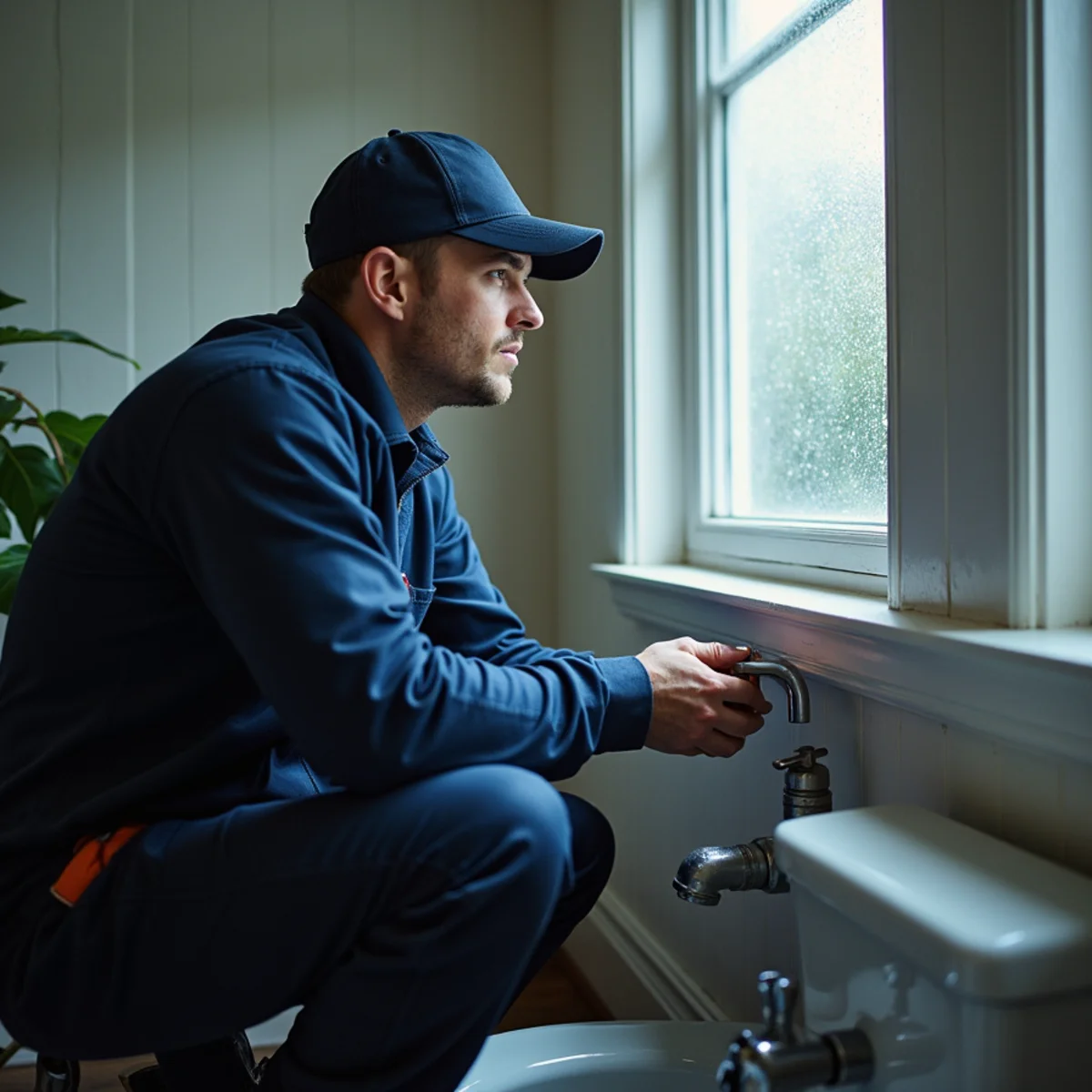 Water pooling near a floor drain in a Sacramento home after a rainstorm