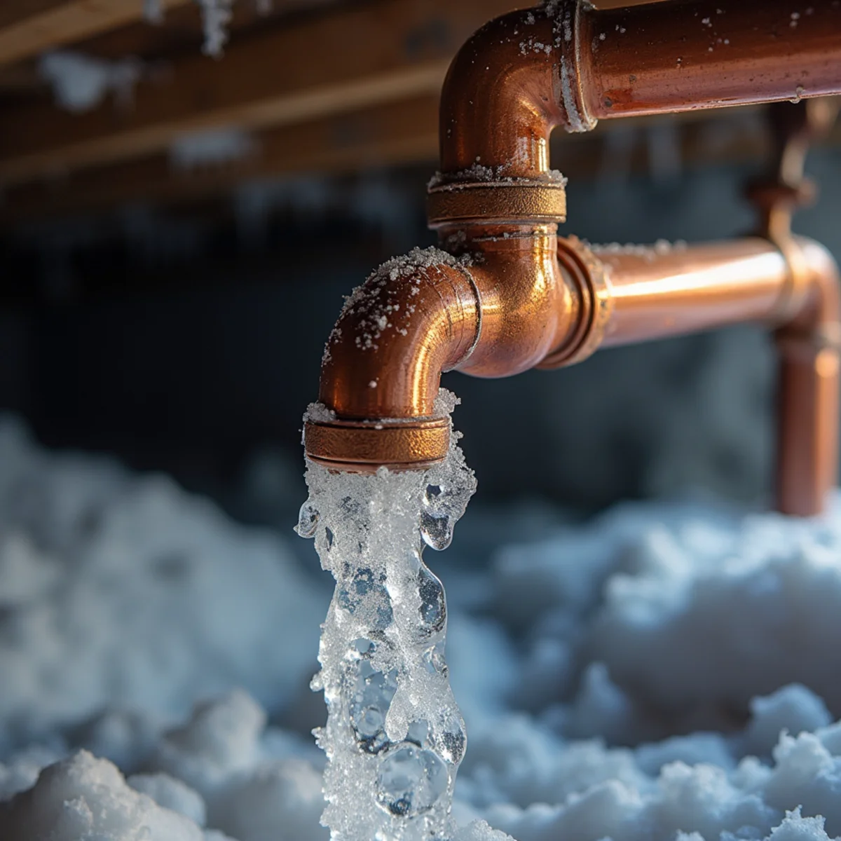 Frost on an exterior pipe during a cold snap near Pollock Pines, California