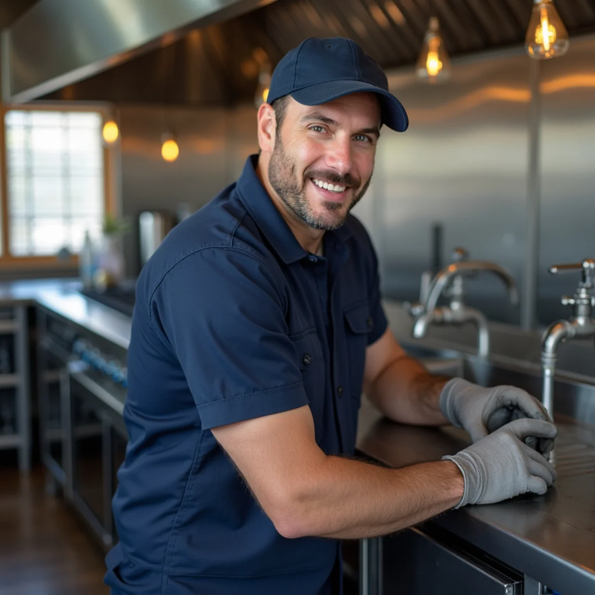 Commercial plumber servicing a restaurant kitchen near El Dorado Hills Town Center