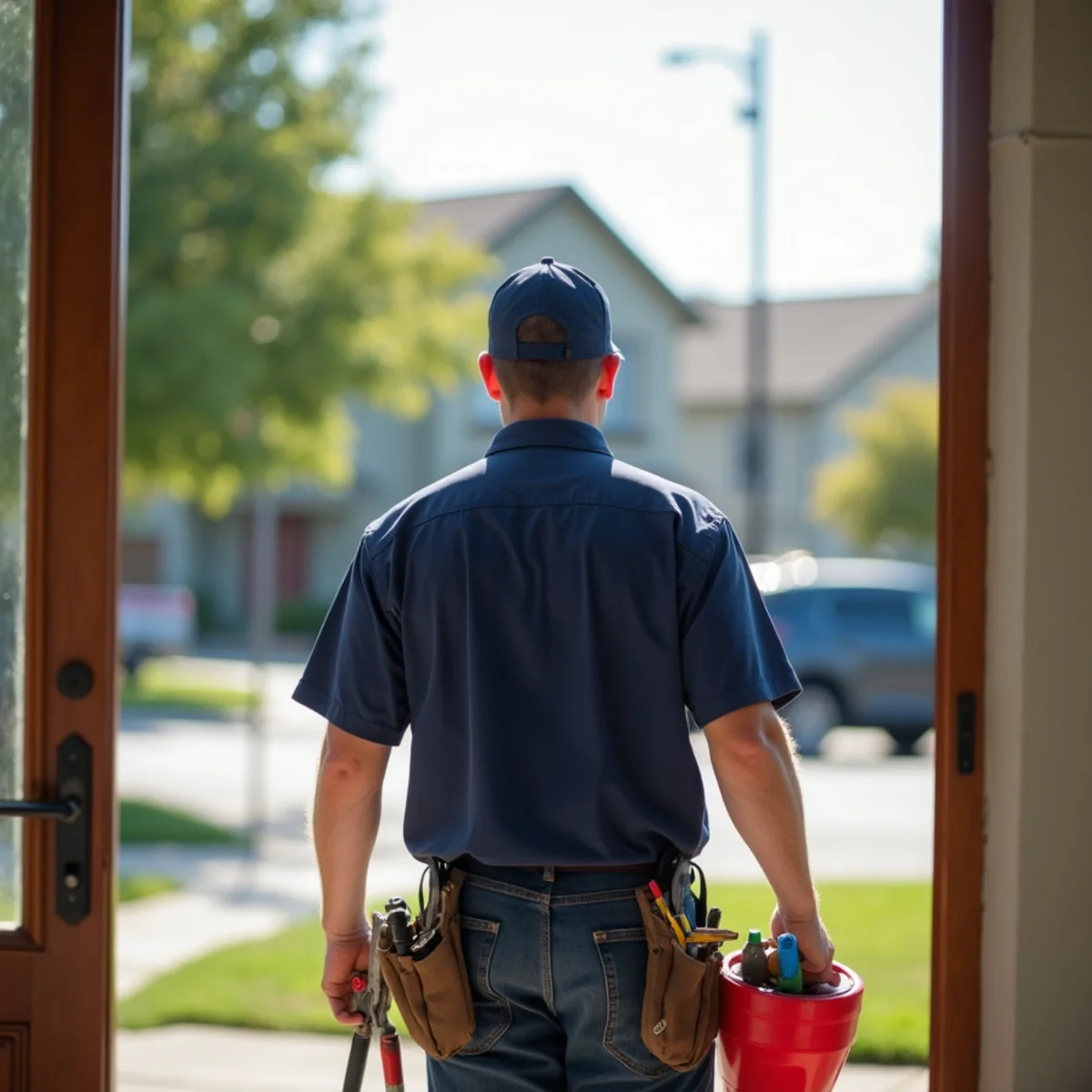 Licensed plumber repairing a water heater in a Folsom, CA home