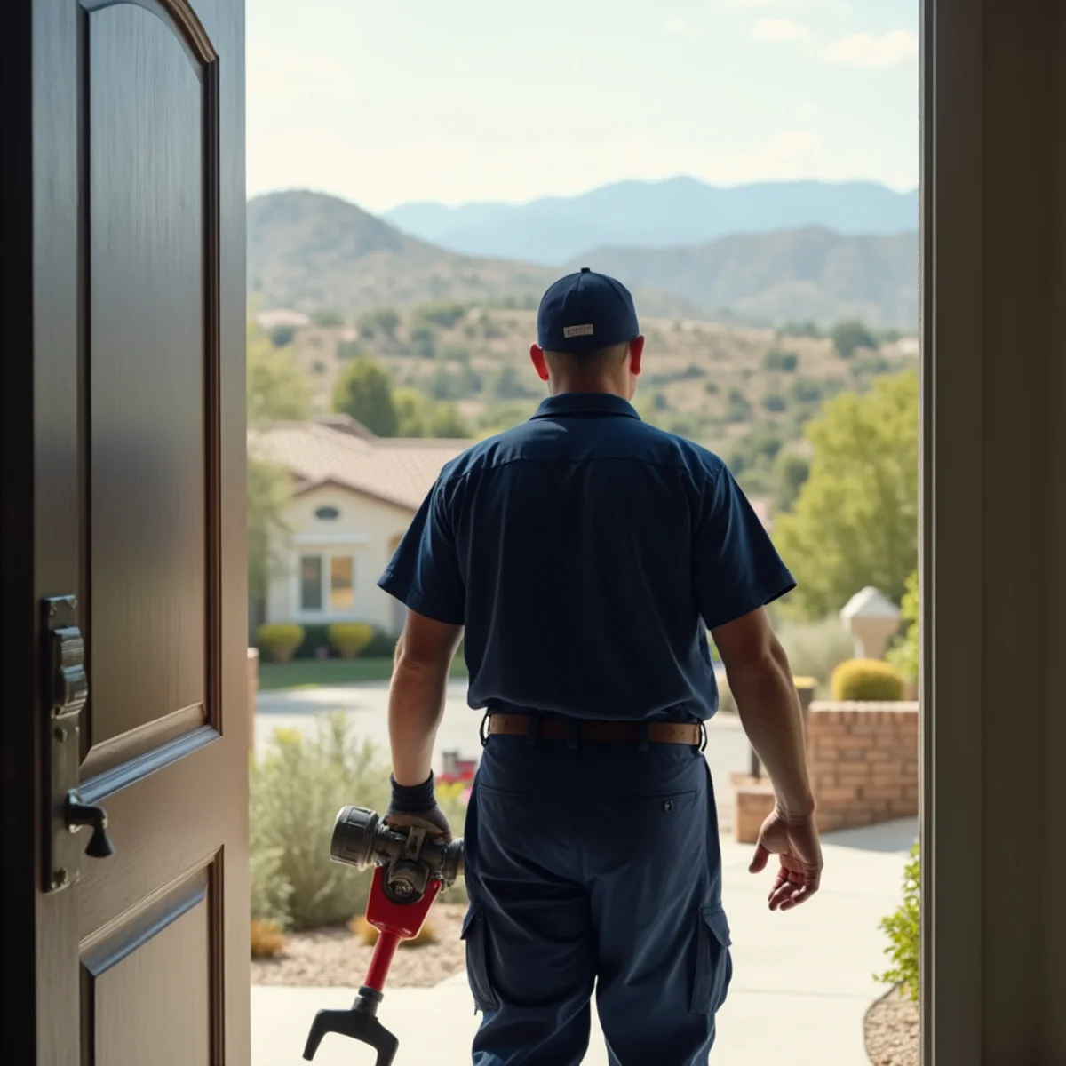Licensed plumber servicing a water heater in a Lincoln, CA home