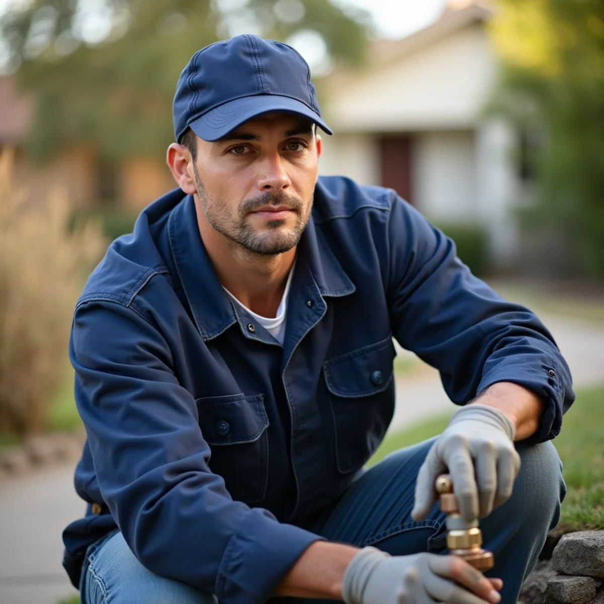 Licensed plumber inspecting a well pressure system at a Rio Linda, CA property