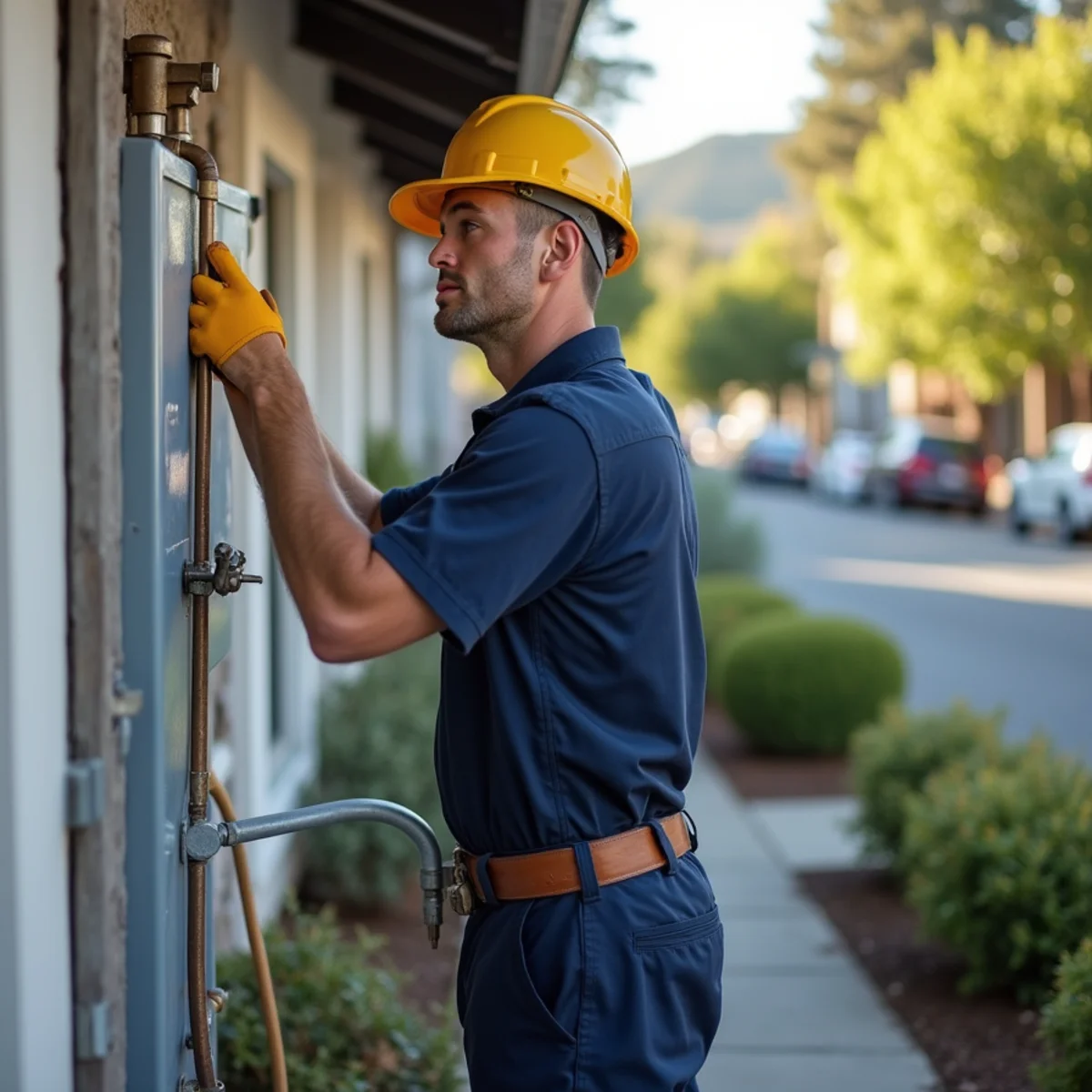 Licensed plumber repairing a sewer lateral at a historic Sutter Creek, CA inn