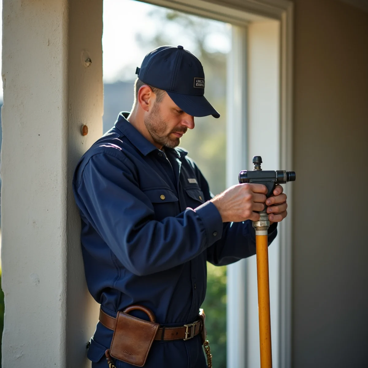 Licensed plumber camera-inspecting a sewer line in a Woodland, CA home